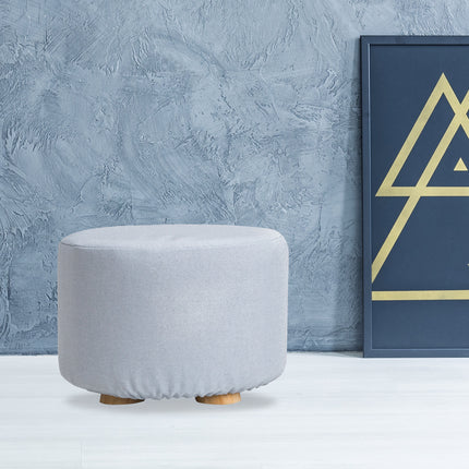 Fabric Ottoman Round Wooden Leg Foot Stool - LIGHT BLUE 11