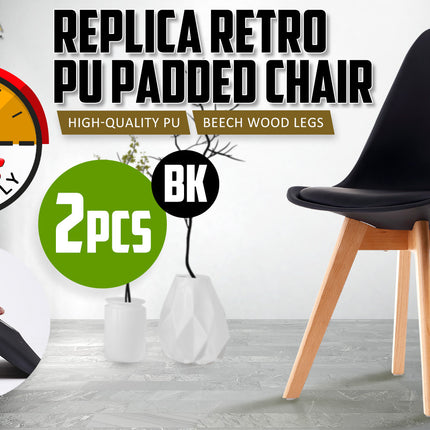 2X Retro Dining Cafe Chair Padded Seat BLACK 2