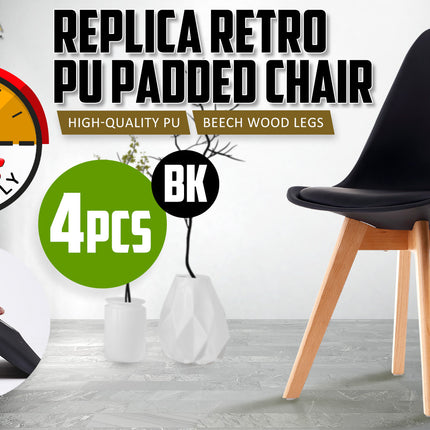 4X Retro Dining Cafe Chair Padded Seat BLACK 2