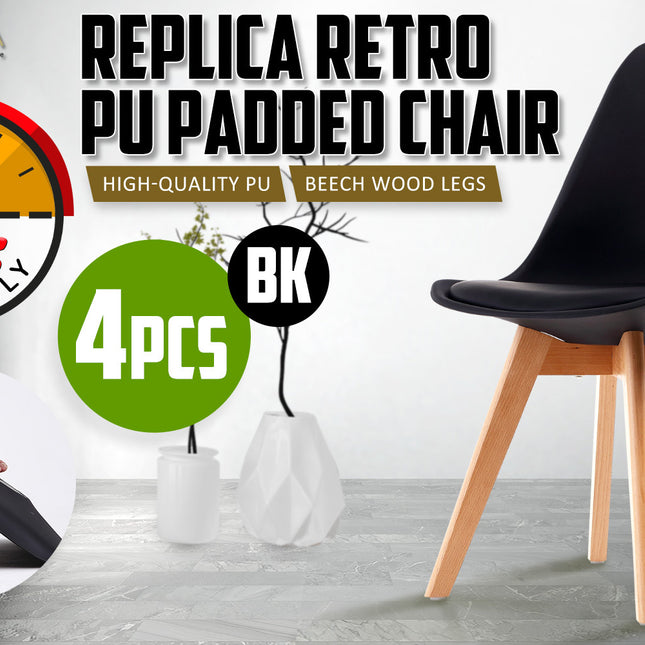 4X Retro Dining Cafe Chair Padded Seat BLACK 2