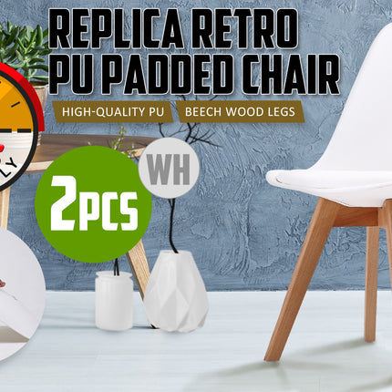 2X Retro Dining Cafe Chair Padded Seat WHITE 2