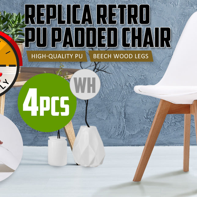 4X Retro Dining Cafe Chair Padded Seat WHITE 2