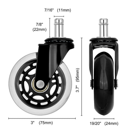 5X 3'' Rollerblade Style Wheels Office Chair Casters - Slient Smooth, 11x22mm Stem 9