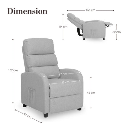 Home Recliner Chair - Linen Fabric Sofa Lounge Armchair SHILOH GREY 10