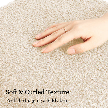 2X Round Stacked Ottoman Stool Teddy Fleece Fabric Foot Rest 38cm BEIGE 6