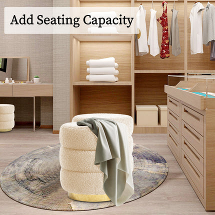 2X Round Stacked Ottoman Stool Teddy Fleece Fabric Foot Rest 38cm BEIGE 11