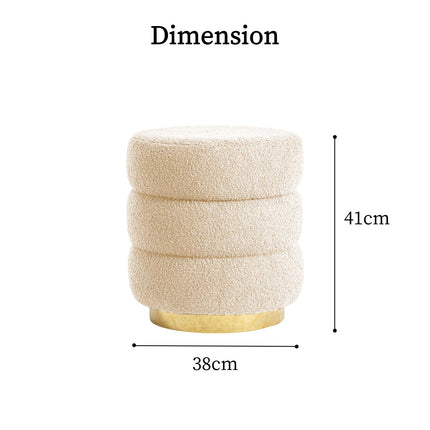 2X Round Stacked Ottoman Stool Teddy Fleece Fabric Foot Rest 38cm BEIGE 12