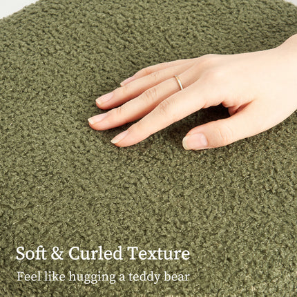 2X Round Stacked Ottoman Stool Teddy Fleece Fabric Foot Rest 38cm GREEN 6