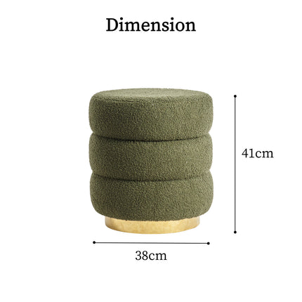 2X Round Stacked Ottoman Stool Teddy Fleece Fabric Foot Rest 38cm GREEN 12