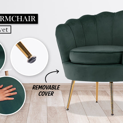 Armchair Padded Lounge Chair Accent Velvet Shell Scallop GREEN 2