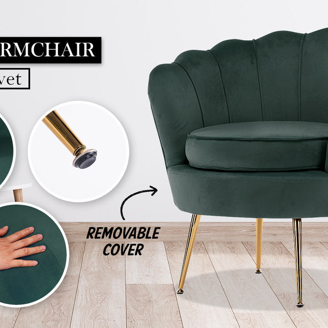 Armchair Padded Lounge Chair Accent Velvet Shell Scallop GREEN 2