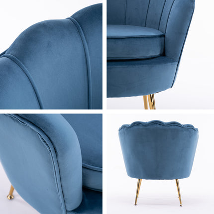Armchair Padded Lounge Chair Accent Velvet Shell Scallop NAVY BLUE 3