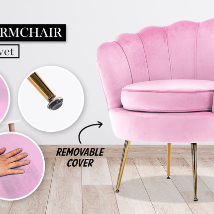 Armchair Padded Lounge Chair Accent Velvet Shell Scallop PINK 2