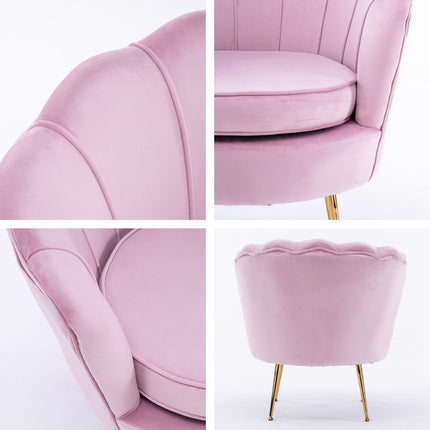 Armchair Padded Lounge Chair Accent Velvet Shell Scallop PINK 3