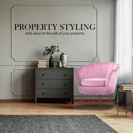 Armchair Padded Lounge Chair Accent Velvet Shell Scallop PINK 4