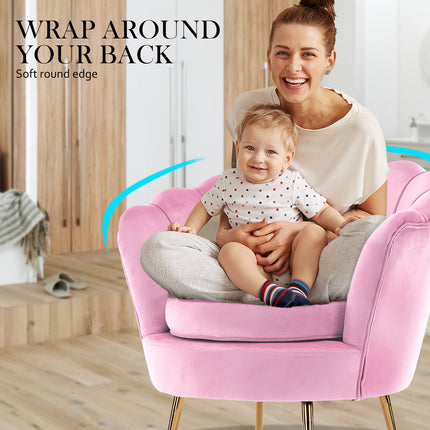 Armchair Padded Lounge Chair Accent Velvet Shell Scallop PINK 5