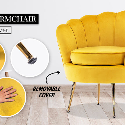 Armchair Padded Lounge Chair Accent Velvet Shell Scallop YELLOW 2