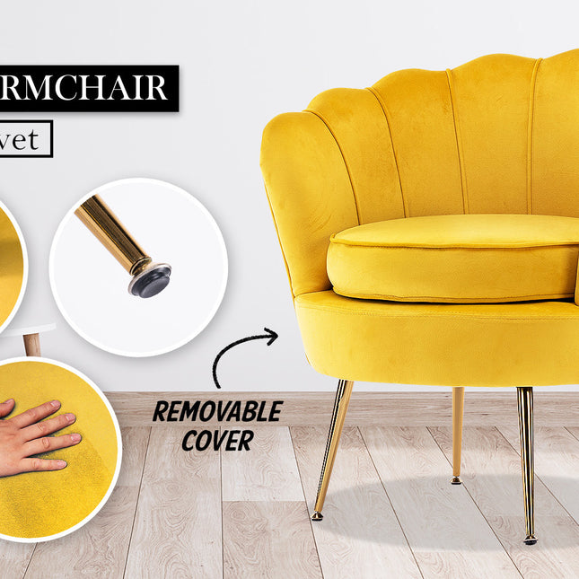 Armchair Padded Lounge Chair Accent Velvet Shell Scallop YELLOW 2