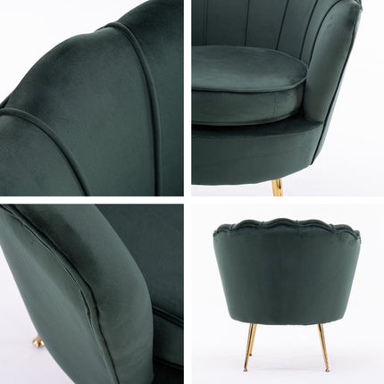 Armchair Lounge Chair Accent Velvet Shell Scallop + Ottoman Footstool Round GREEN 3