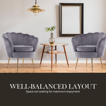 Armchair Lounge Chair Accent Velvet Shell Scallop + Ottoman Footstool Round GREY 11