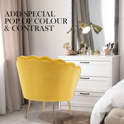Armchair Lounge Chair Accent Velvet Shell Scallop + Round Ottoman Footstool YELLOW 5