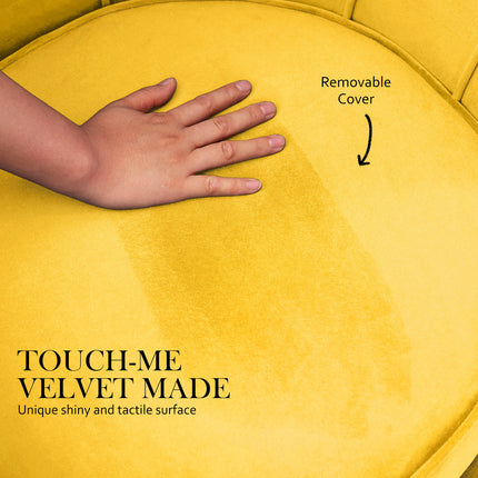 Armchair Lounge Chair Accent Velvet Shell Scallop + Round Ottoman Footstool YELLOW 6