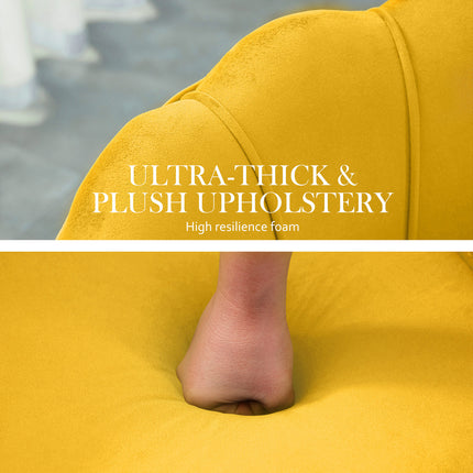 Armchair Lounge Chair Accent Velvet Shell Scallop + Round Ottoman Footstool YELLOW 9