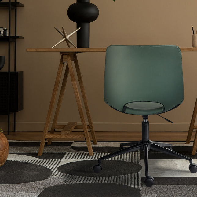 2 Set Office Desk Chair - PU Leather Home Swivel Chair Cut-Out Seat HALO GREEN 2