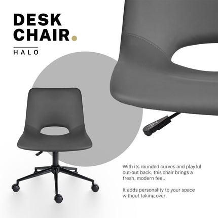 2 Set Office Desk Chair - PU Leather Home Swivel Chair Cut-Out Seat HALO GREY 3