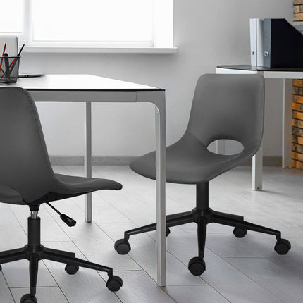 2 Set Office Desk Chair - PU Leather Home Swivel Chair Cut-Out Seat HALO GREY 4