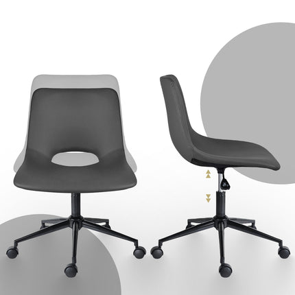 2 Set Office Desk Chair - PU Leather Home Swivel Chair Cut-Out Seat HALO GREY 7