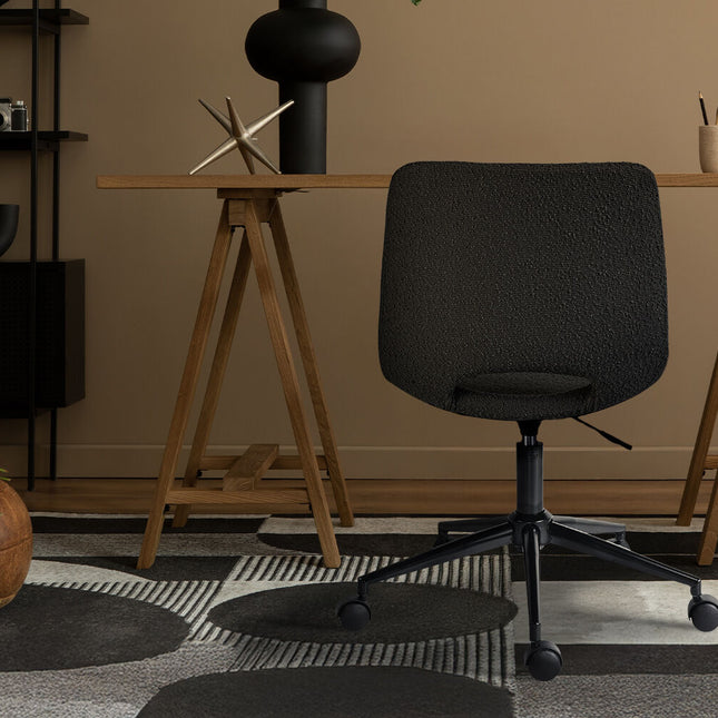 2 Set Office Desk Chair - Loop Yarn Fabric Home Swivel Chair Cut-Out Seat HALO BLACK 2