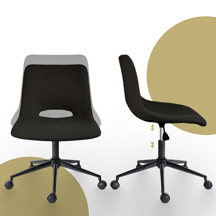 2 Set Office Desk Chair - Loop Yarn Fabric Home Swivel Chair Cut-Out Seat HALO BLACK 7