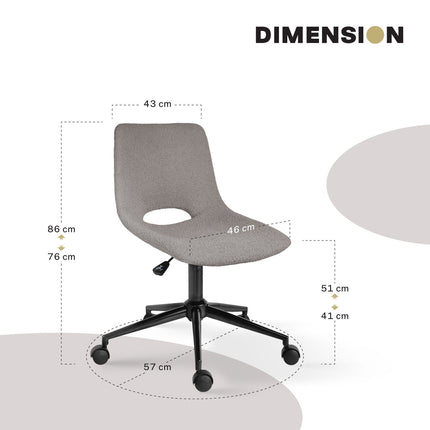 2 Set Office Desk Chair - Loop Yarn Fabric Home Swivel Chair Cut-Out Seat HALO GREY 11