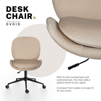 Office Desk Chair - Velvet Armless Swivel Study Seat OVOID PALE KHAKI 3