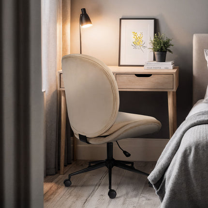 Office Desk Chair - Velvet Armless Swivel Study Seat OVOID PALE KHAKI 6