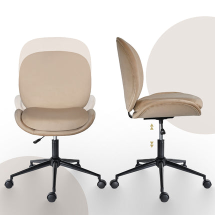 Office Desk Chair - Velvet Armless Swivel Study Seat OVOID PALE KHAKI 7