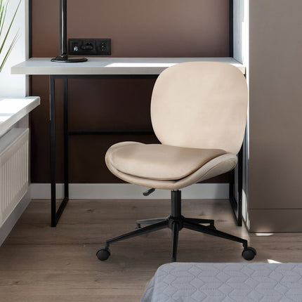 Office Desk Chair - Velvet Armless Swivel Study Seat OVOID PALE KHAKI 10
