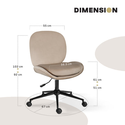 Office Desk Chair - Velvet Armless Swivel Study Seat OVOID PALE KHAKI 11