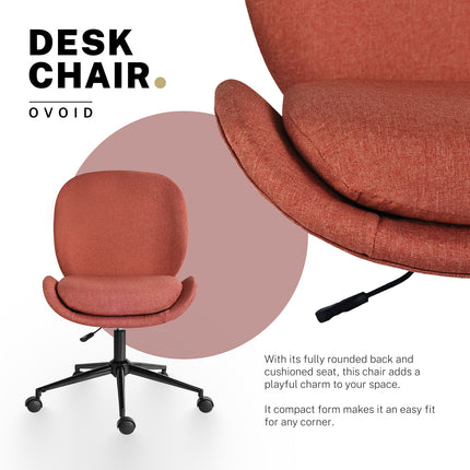 Office Desk Chair - Linen Fabric Armless Swivel Study Seat OVOID EARTHY RED 3