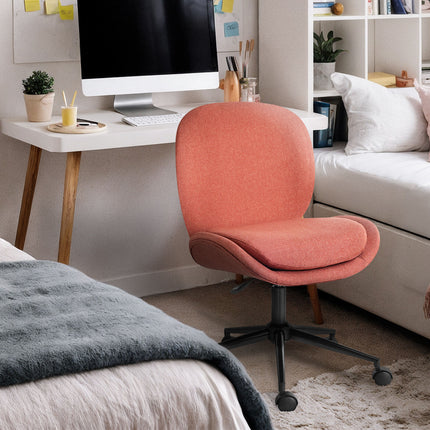 Office Desk Chair - Linen Fabric Armless Swivel Study Seat OVOID EARTHY RED 4