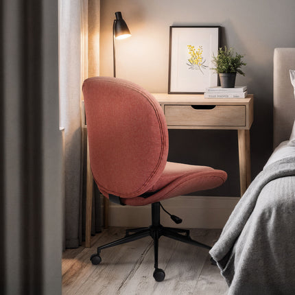 Office Desk Chair - Linen Fabric Armless Swivel Study Seat OVOID EARTHY RED 5