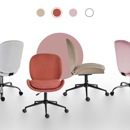 Office Desk Chair - Linen Fabric Armless Swivel Study Seat OVOID EARTHY RED 6