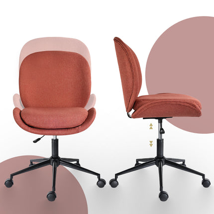 Office Desk Chair - Linen Fabric Armless Swivel Study Seat OVOID EARTHY RED 8