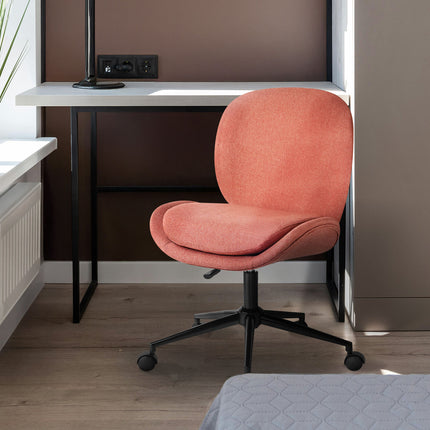 Office Desk Chair - Linen Fabric Armless Swivel Study Seat OVOID EARTHY RED 10