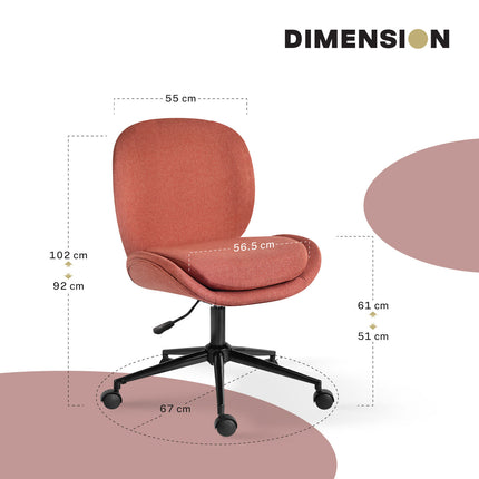 Office Desk Chair - Linen Fabric Armless Swivel Study Seat OVOID EARTHY RED 11