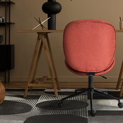 Office Desk Chair - Linen Fabric Armless Swivel Study Seat OVOID EARTHY RED 2