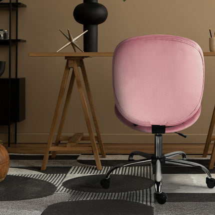 Office Desk Chair - Velvet Armless Swivel Study Seat OVOID PINK 2