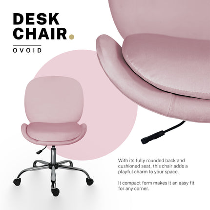 Office Desk Chair - Velvet Armless Swivel Study Seat OVOID PINK 3