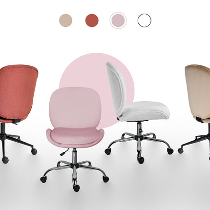 Office Desk Chair - Velvet Armless Swivel Study Seat OVOID PINK 4